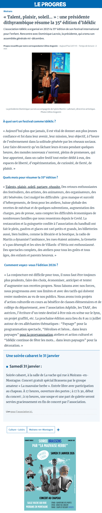 article le progres jura 16 01 2026 scaled - Festival Ideklic